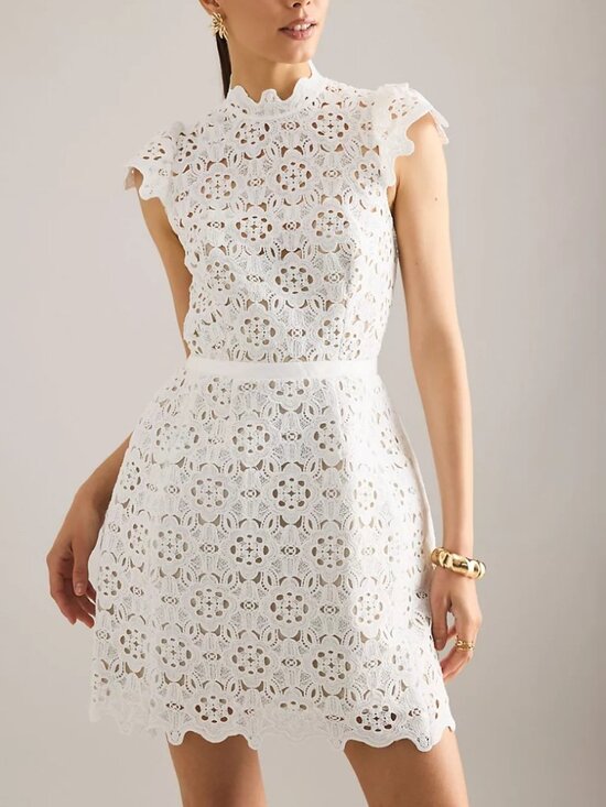 Bardot Dresses & Skirts - Bardot Rowen High-Neck Lace Mini Dress White Fit & Flare Scalloped Size 4 NWT
